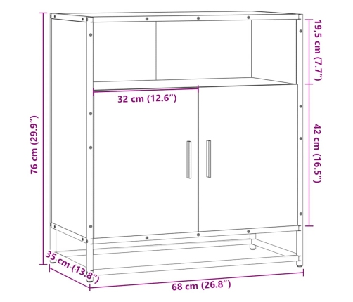 Aparador madera ingeniería roble ahumado 68x35x76 cm