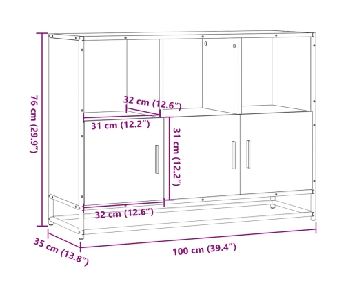 Aparador de madera de ingeniería negro 100x35x76 cm