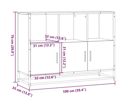 Aparador de madera contrachapada roble sonoma 100x35x76 cm