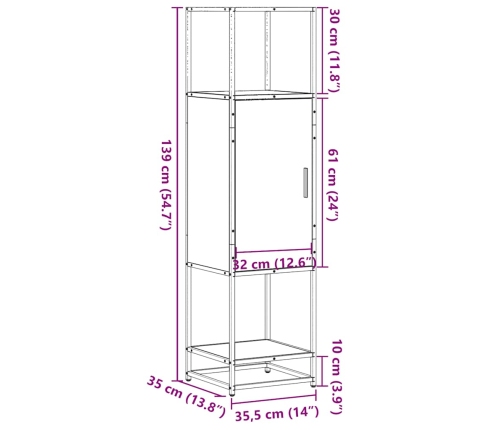 Aparador alto madera de ingeniería y metal 35,5x35x139 cm