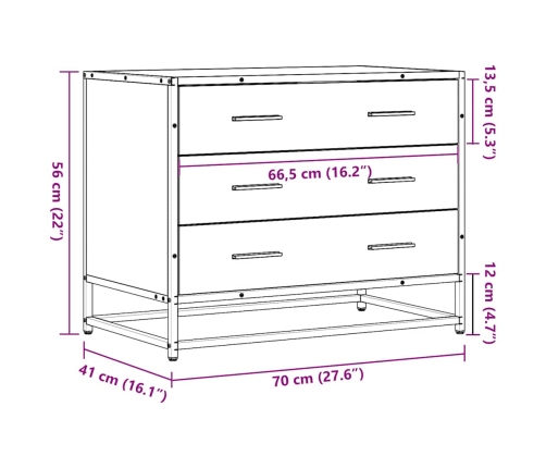 Cajonera de madera contrachapada negro 70x41x56 cm