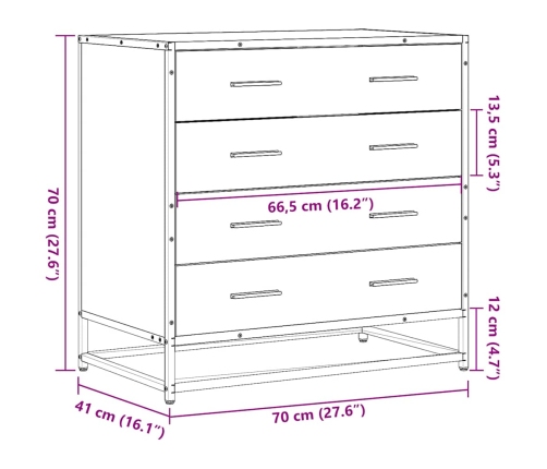 Cajonera de madera contrachapada color roble sonoma 70x41x70 cm