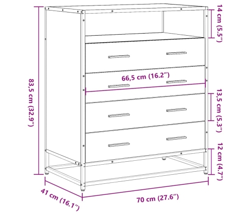 Cajonera de madera contrachapada negro 70x41x83,5 cm