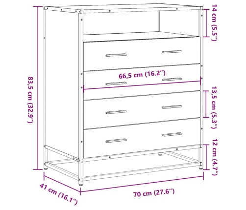 Cómoda de madera contrachapada roble ahumado 70x41x83,5 cm