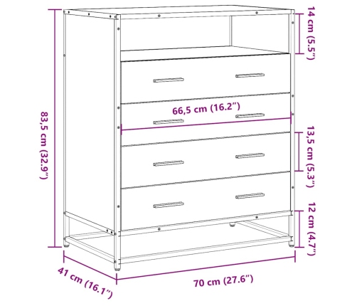 Cajonera de madera contrachapada gris sonoma 70x41x83,5 cm