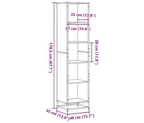 Estantería madera ingeniería roble marrón 40x35x170,5 cm