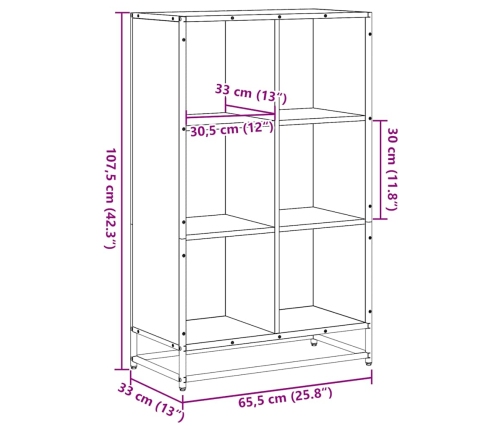 Estantería librería madera ingeniería negra 65,5x33x107,5 cm