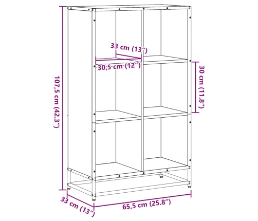 Armario de libros contrachapada color roble 65,5x33x107,5 cm