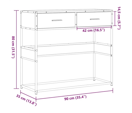 Mesa consola de madera de ingeniería roble ahumado 90x35x80 cm