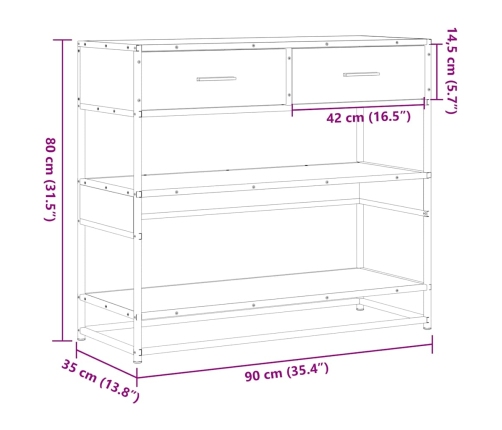 Mesa consola de madera contrachapada negro 90x35x80 cm