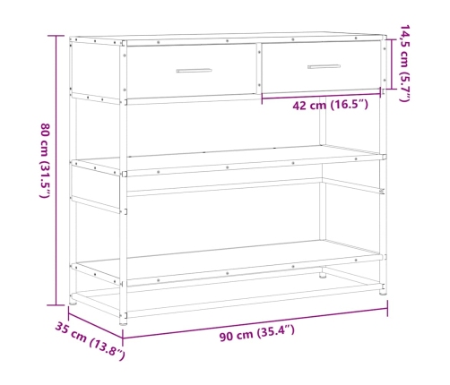 Mesa consola de madera de ingeniería roble ahumado 90x35x80 cm