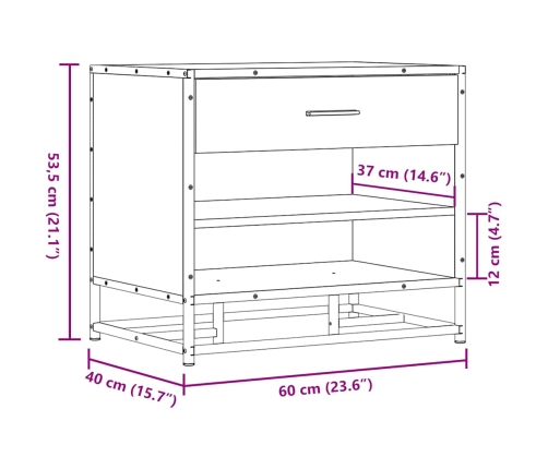 Banco zapatero madera de ingeniería y metal negro 60x40x53,5 cm