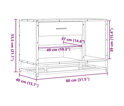 Banco zapatero madera de ingeniería y metal negro 80x40x53,5 cm