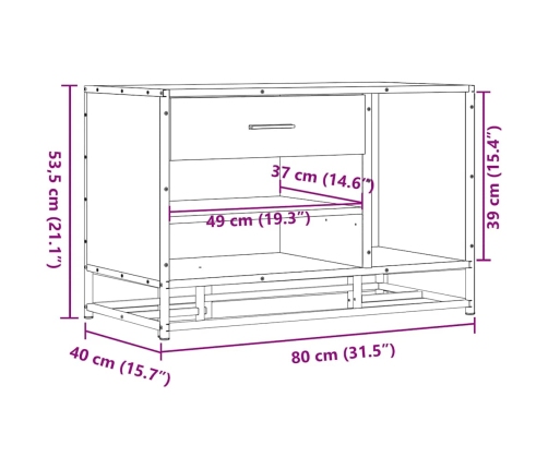 Banco zapatero madera de ingeniería roble ahumado 80x40x53,5 cm