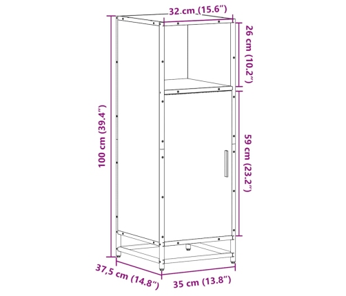 Armario de baño madera contrachapada negro 35x37,5x100 cm