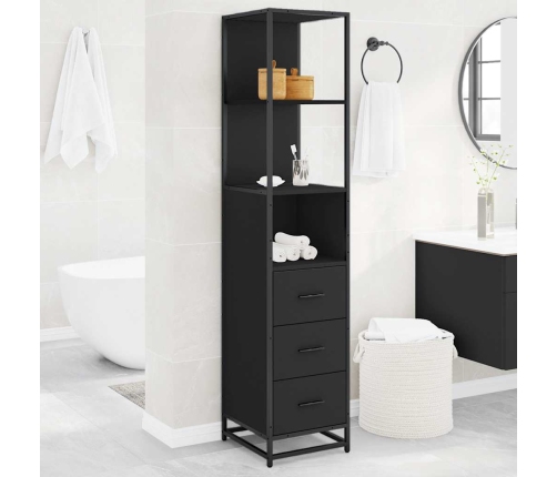 Armario de baño madera contrachapada negro 35x37,5x166 cm