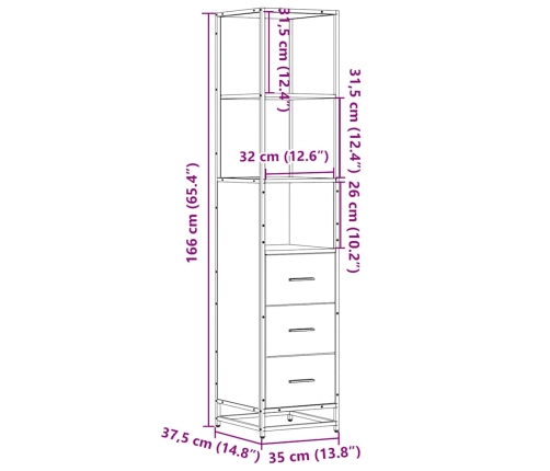 Armario de baño madera contrachapada roble sonoma 35x37,5x166cm