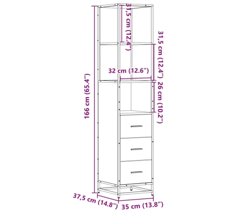 Armario de baño madera contrachapada gris sonoma 35x37,5x166 cm