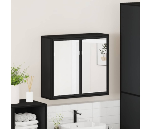 Armario de baño con espejo madera ingeniería negro 65x20x60 cm