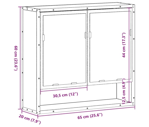 Armario de baño con espejo madera ingeniería negro 65x20x60 cm