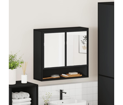 Armario de baño con espejo madera ingeniería negro 65x20x60 cm