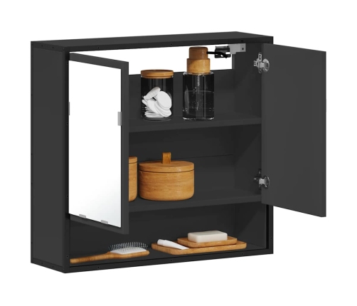 Armario de baño con espejo madera ingeniería negro 65x20x60 cm