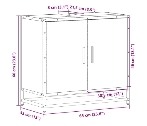 Mueble baño para lavabo madera ingeniería negro 65 x 33 x 60 cm