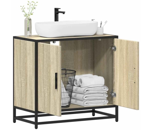 Armario de lavabo de baño madera roble Sonoma 65x33x60 cm