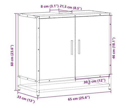 Mueble de baño para lavabo roble ahumado 65x33x60 cm