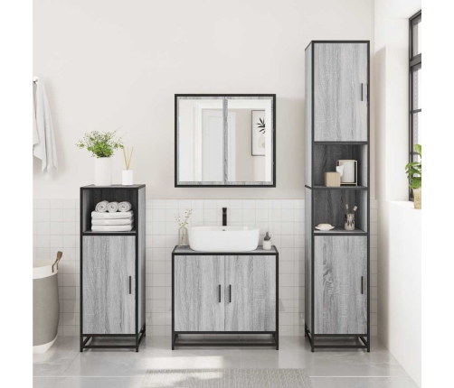 Mueble lavabo baño madera contrachapada sonoma gris 65x33x60 cm