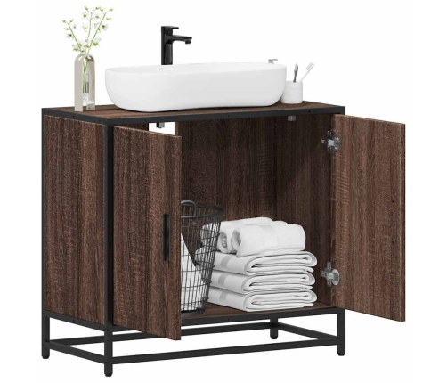 Mueble de lavabo madera de ingeniería roble marrón 65x33x60 cm