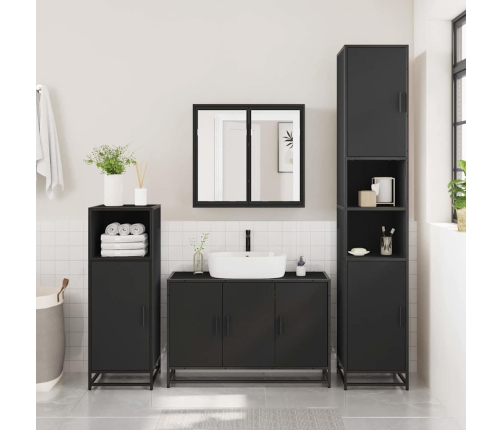 Armario de lavabo de baño madera ingeniería negro 90x33x60 cm