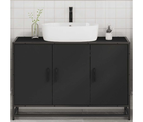 Armario de lavabo de baño madera ingeniería negro 90x33x60 cm