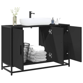 Armario de lavabo de baño madera ingeniería negro 90x33x60 cm