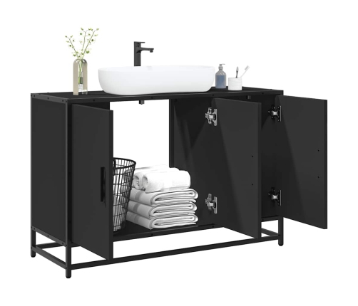 Armario de lavabo de baño madera ingeniería negro 90x33x60 cm