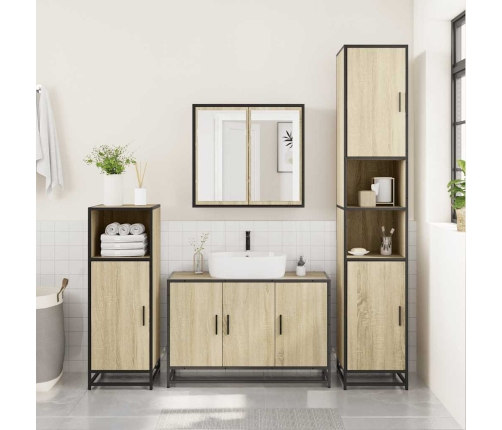 Armario lavabo baño madera ingeniería roble sonoma 90x33x60 cm