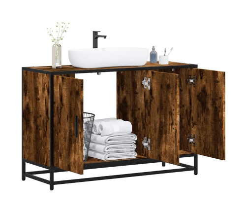 Armario lavabo baño madera ingeniería roble ahumado 90x33x60 cm