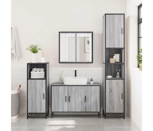 Armario lavabo baño madera ingeniería gris Sonoma 90x33x60 cm