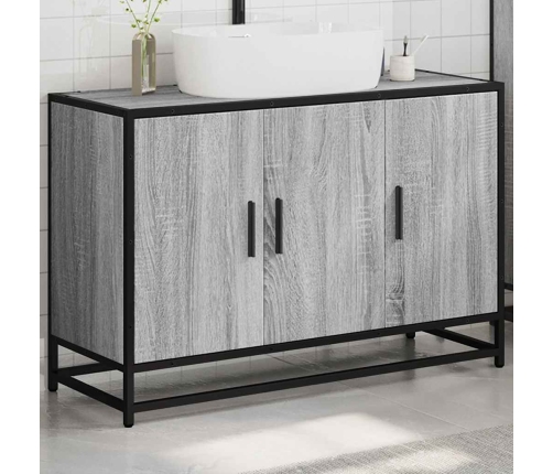 Armario lavabo baño madera ingeniería gris Sonoma 90x33x60 cm