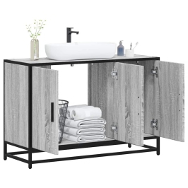 Armario lavabo baño madera ingeniería gris Sonoma 90x33x60 cm