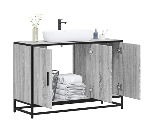 Armario lavabo baño madera ingeniería gris Sonoma 90x33x60 cm