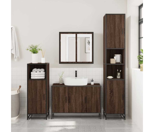 Armario lavabo baño madera ingeniería roble marrón 90x33x60 cm