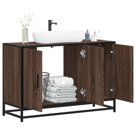 Armario lavabo baño madera ingeniería roble marrón 90x33x60 cm