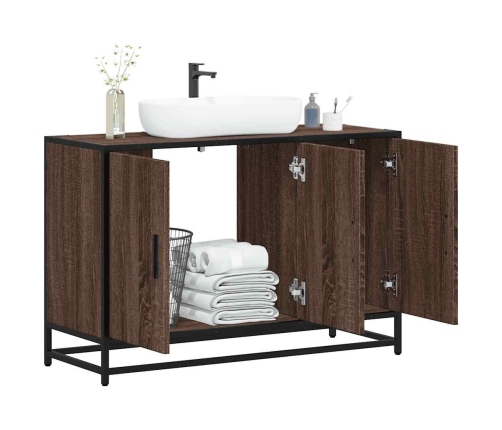 Armario lavabo baño madera ingeniería roble marrón 90x33x60 cm