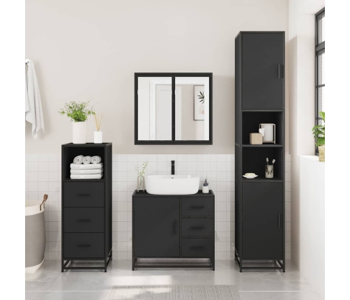 Mueble baño para lavabo madera ingeniería negro 65 x 33 x 60 cm