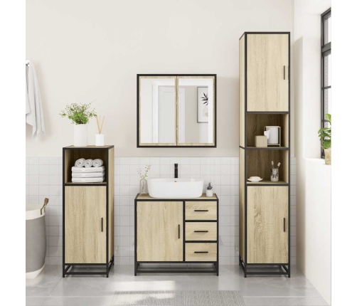 Armario de lavabo de baño madera roble Sonoma 65x33x60 cm