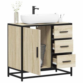 Armario de lavabo de baño madera roble Sonoma 65x33x60 cm