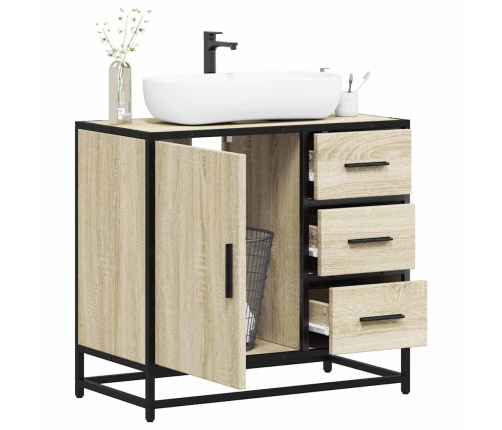 Armario de lavabo de baño madera roble Sonoma 65x33x60 cm