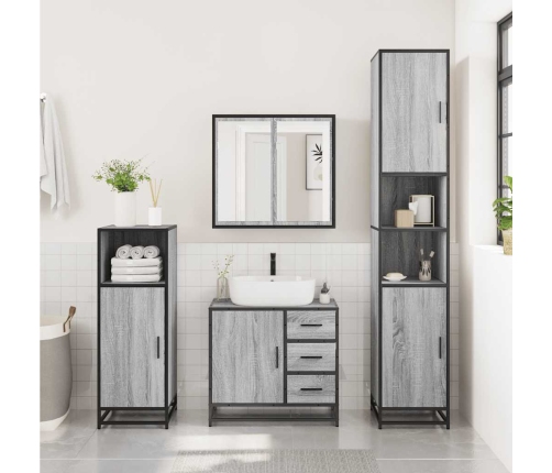 Mueble lavabo baño madera contrachapada sonoma gris 65x33x60 cm