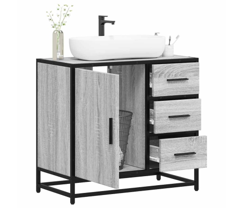 Mueble lavabo baño madera contrachapada sonoma gris 65x33x60 cm